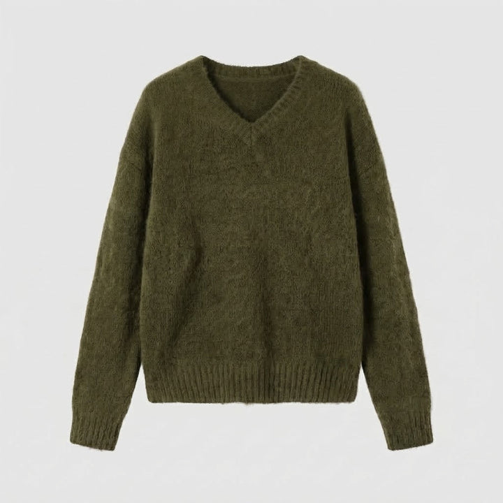 Damen Kuscheliger V‑Ausschnitt Mohair‑Blend Oversize‑Pullover mit gerippten Bündchen Drune