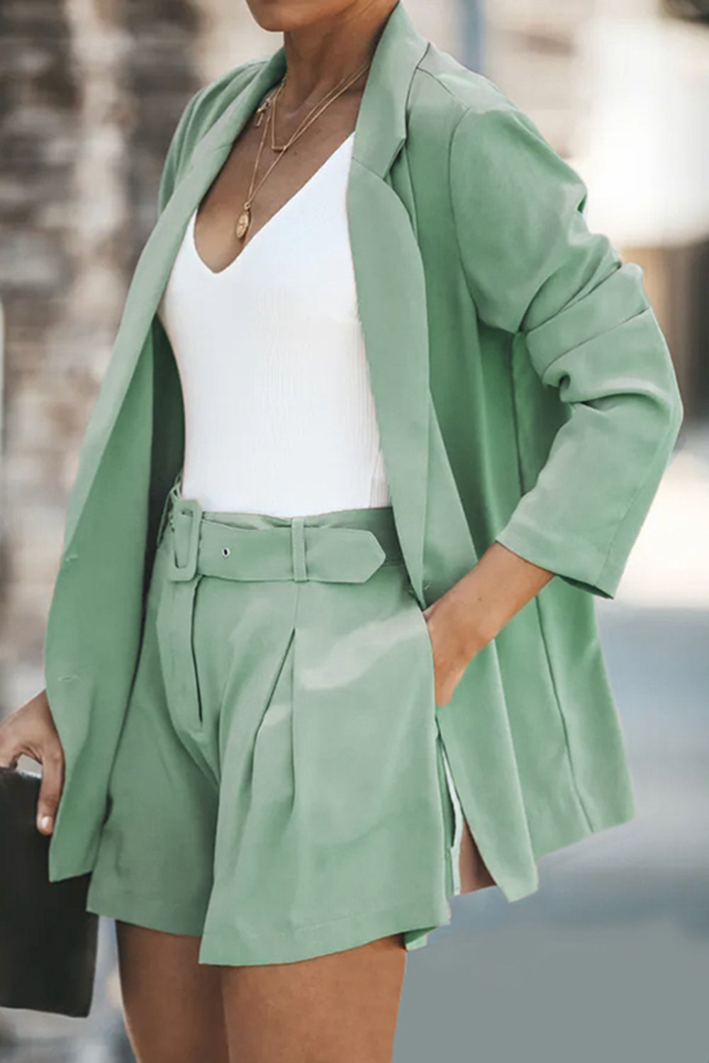 Drune | Longline Blazer und Shorts Set mit Taschen