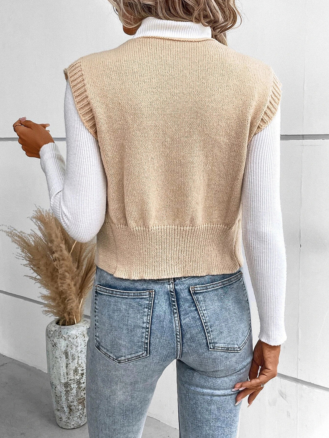 Drune | Stilvolle Herbst Klassische Knopfverschluss V-Hals Pullover Weste Für Frauen