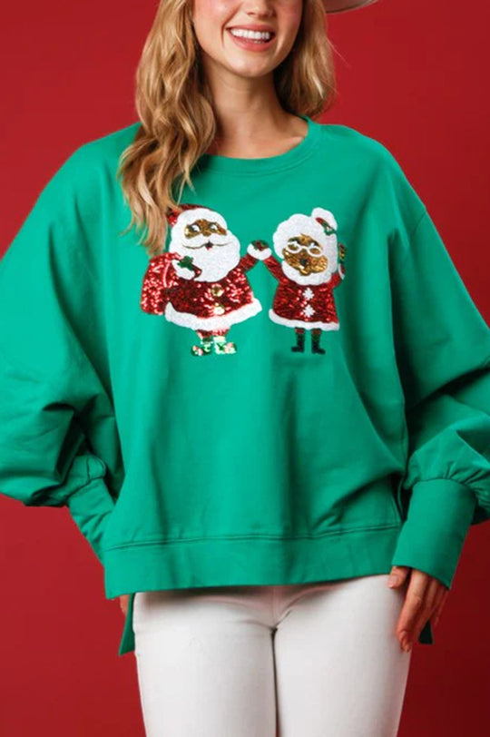 Drune | Weihnachtsmann Pailletten Lässig Lockere Lange Ärmel Sweatshirt