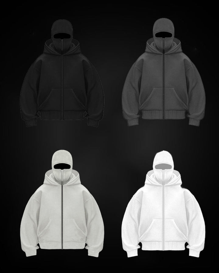 Drune | Sweatshirt Mantel mit Doppelkapuze und Reißverschluss