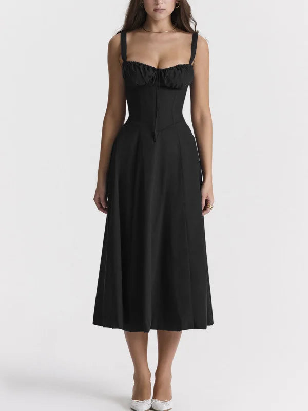 Drune - Midikleid mit tailliertem Oberteil und ausgestelltem Rock | Minikleid mit Spaghettiträgern