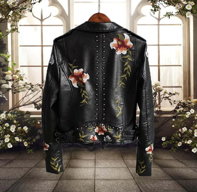 Drune | Damen Blumenmuster Motorradjacke