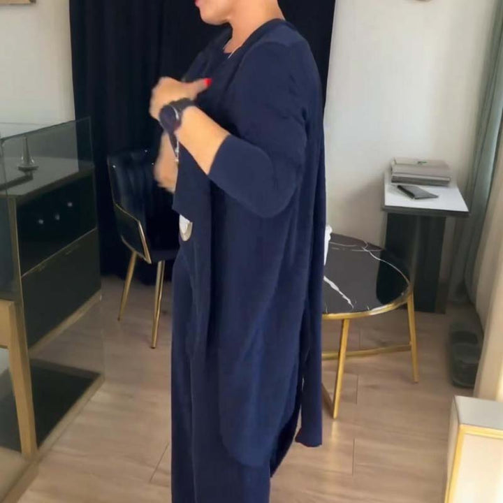 Drune | Stylish 3-piece set consisting of a long cardigan, top and trousers