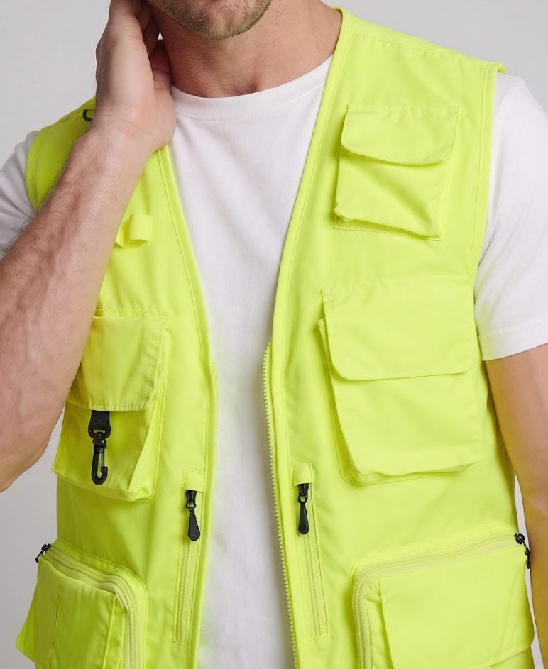 Herren multifunktionale Outdoor-Utility‑Weste mit zahlreichen Taschen und Netzfutter Drune