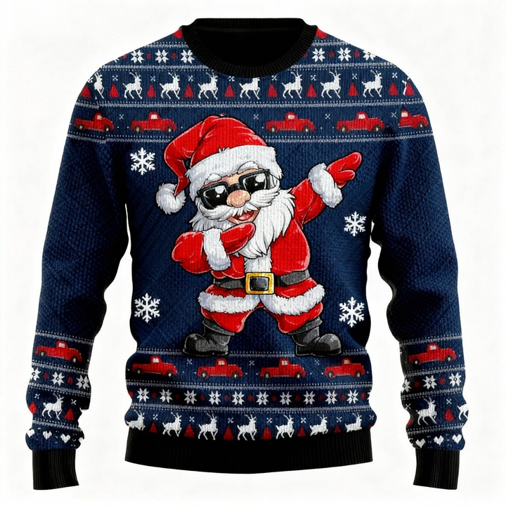 Drune | Laut, Stolz & Unübersehbar: Goofy Santa Print Hässlicher Weihnachtspullover