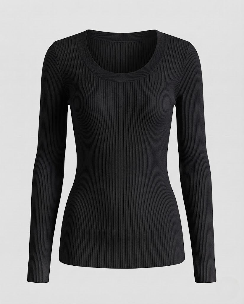 Damen Feiner Rippstrick-Longsleeve mit breitem Rundhalsausschnitt und taillierter Silhouette Drune