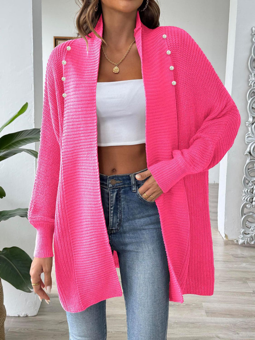 Drune | Elegante, lockere Strickjacke mit langen Ärmeln und offener Vorderseite