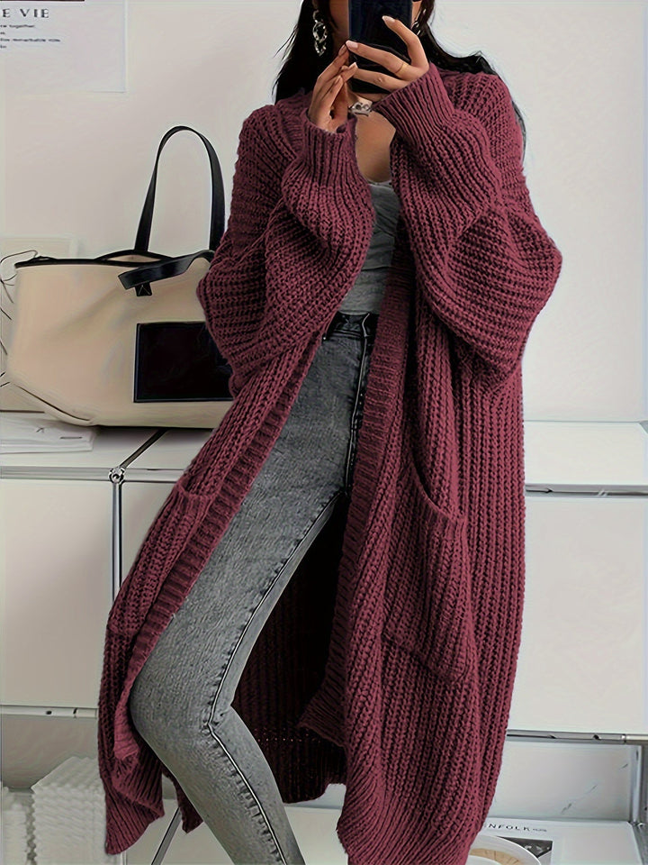 Drune | Lange Aufgenähte Taschen Wolle Strickjacke Für Damen - Perfekt für Alltag
