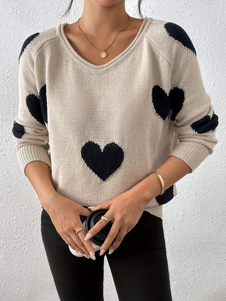 Drune | Cozy sweater with a heart pattern for a romantic winter style