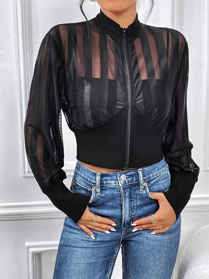 Drune | Jacke mit Streifenmuster und Mesh Reißverschluss