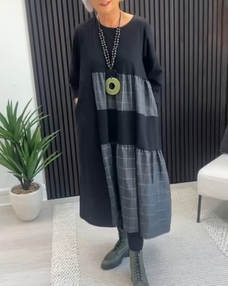 Drune | Kleid mit Kariertem Patchwork und Tasche