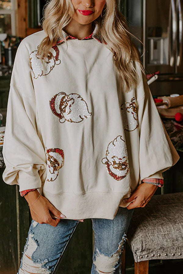 Drune | Weihnachtsmann Pailletten Lässiges Lockeres Sweatshirt