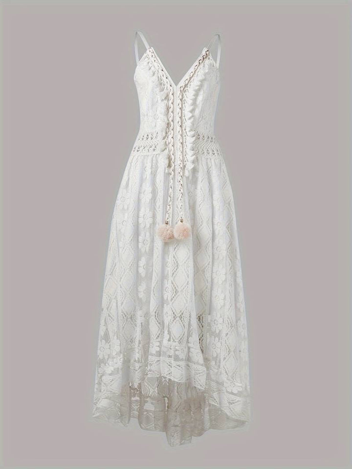 Drune – boho-maxi-sommerkleid mit spaghettiträgern und v-ausschnitt
