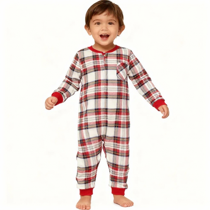 Drune | Urlaub Familie Rot Karierte Knopf-Front Weihnachts-Pyjama Set