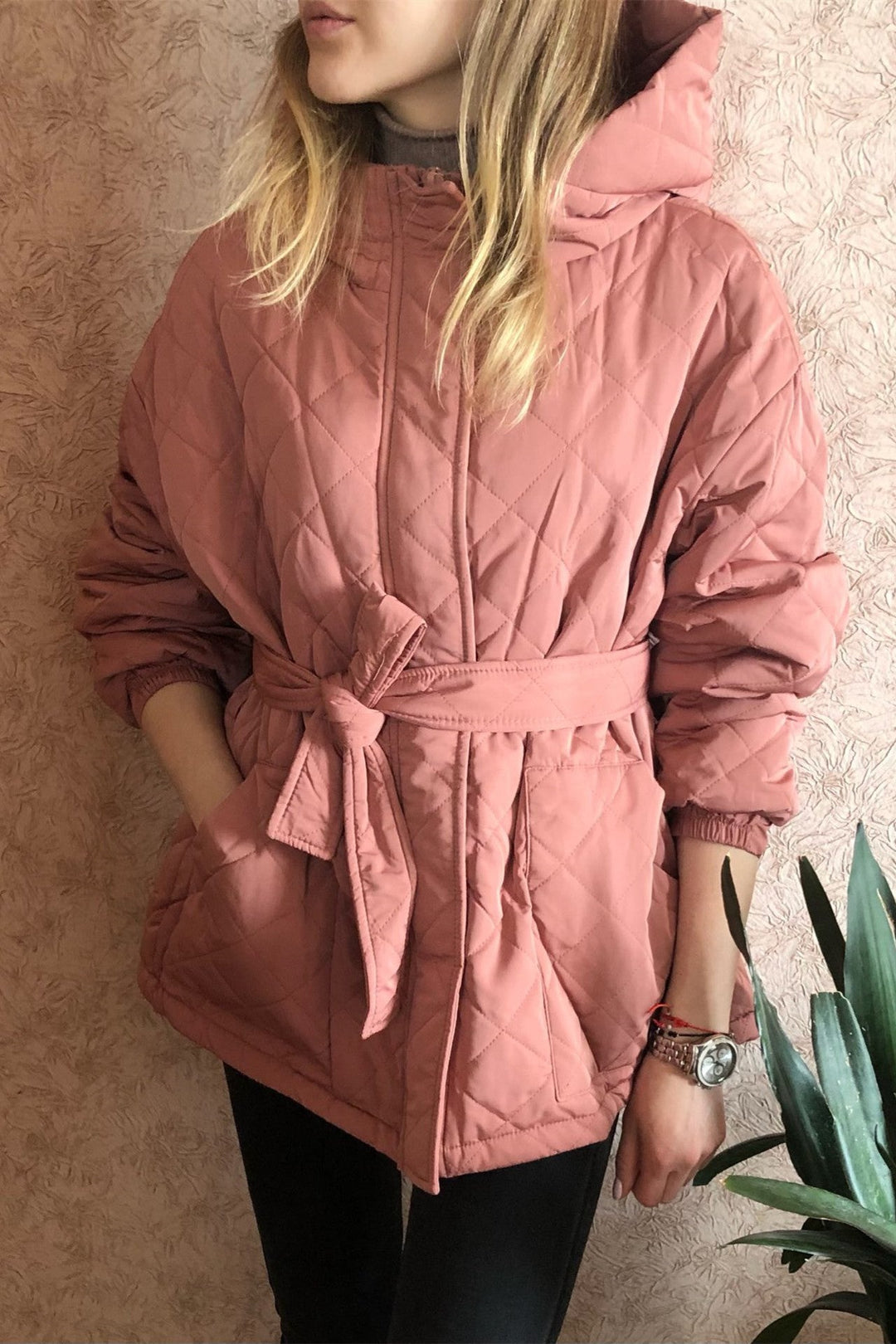 Drune | Krawattengürtel Lockere Argyle Kapuzenparka