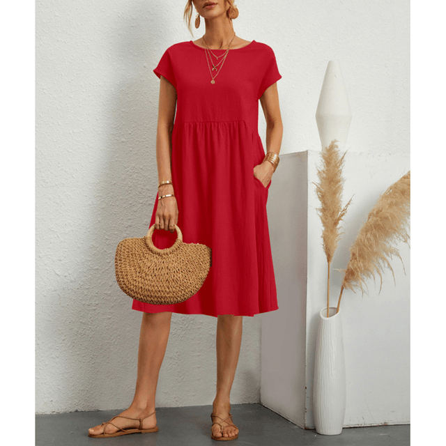 Drune | Baumwolle Leinen Kurzarm Midi Kleid