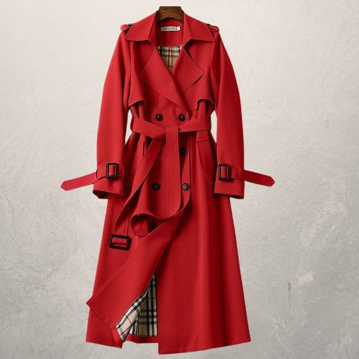Drune | Trenchcoat Lang Klassisch Schnitt Doppelreiher mit Gürtel und Sturmklappe