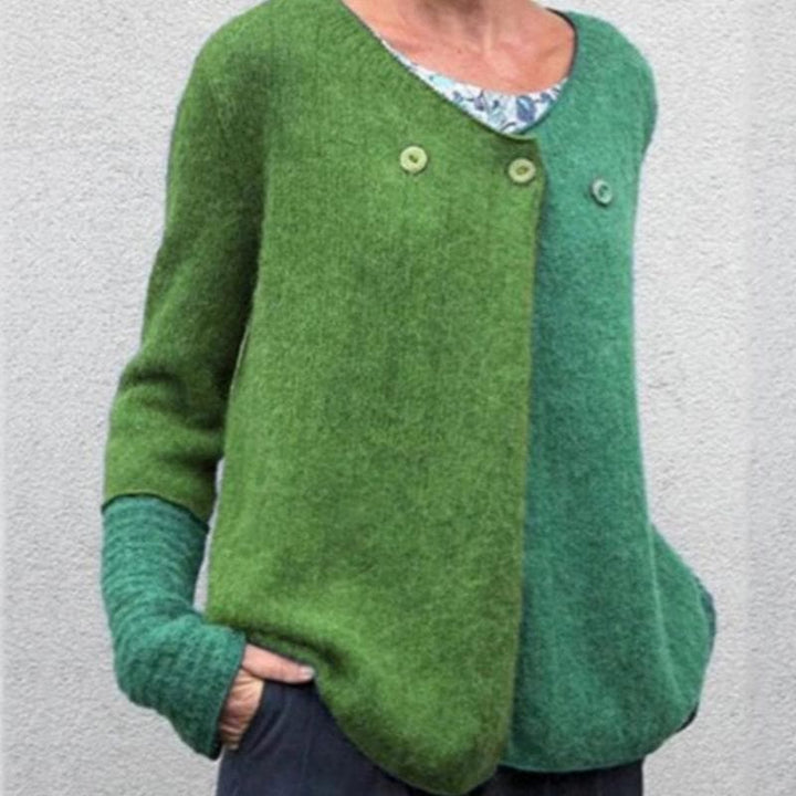 Drune | Relaxed Fit Sweatshirt - Farbblock Knopf-Front Sweatshirt