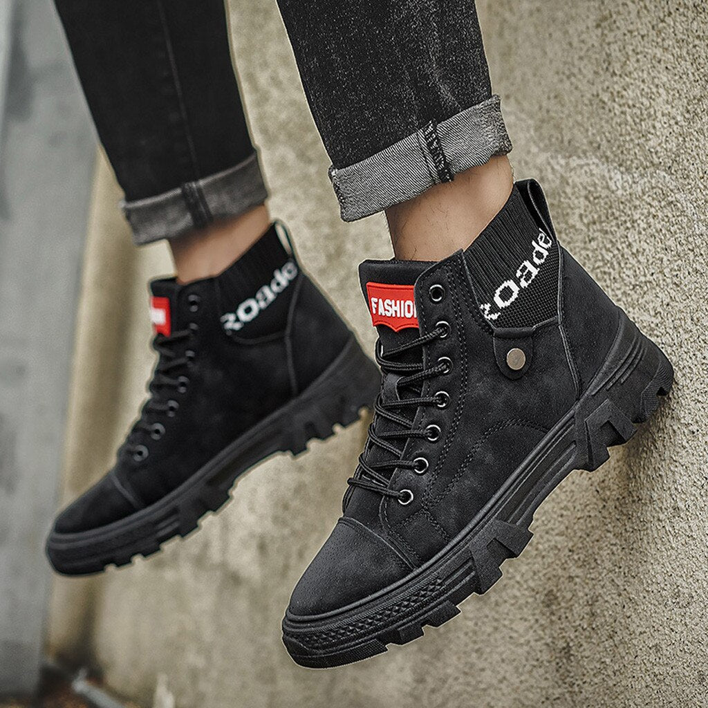 Drune | Schuhe Hohe Sneaker Strapazierfähige Sohle Schnürung Bequemer Rippkragen