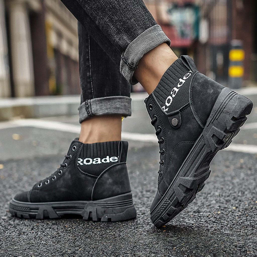 Drune | Schuhe Hohe Sneaker Strapazierfähige Sohle Schnürung Bequemer Rippkragen