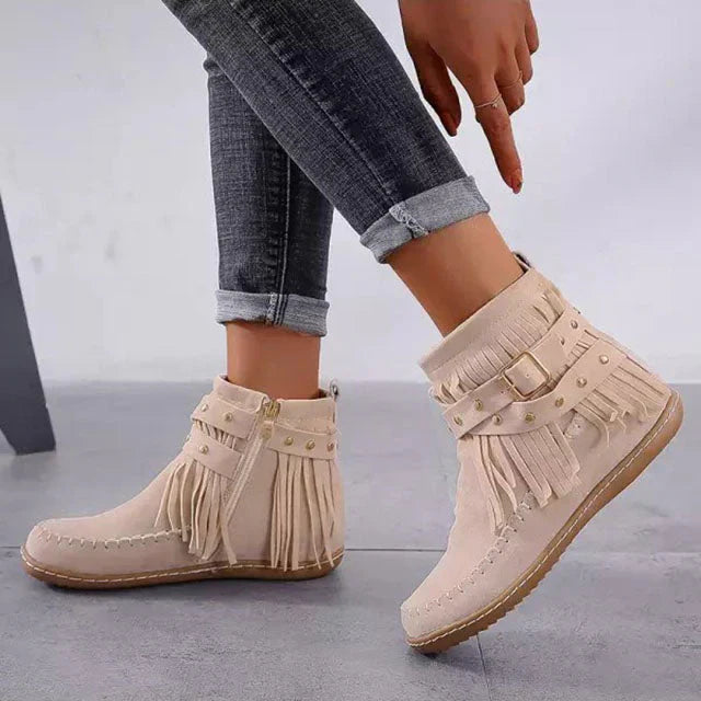 Drune | Vintage Warme Stiefel Mit Fransen