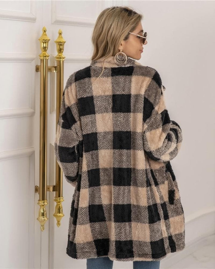 Drune | Mantel - Übergröße - Soft und Warm - Kariertes Muster - Knopfverschluss