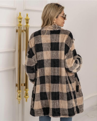 Drune | Mantel - Übergröße - Soft und Warm - Kariertes Muster - Knopfverschluss