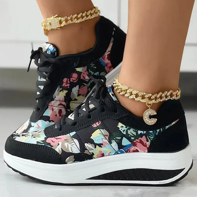 Blumenmuster Plattform Sneaker Drune