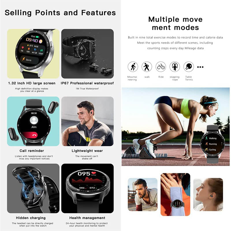 in 1 Smartwatch mit Kopfhörern (für iPhone und Android)