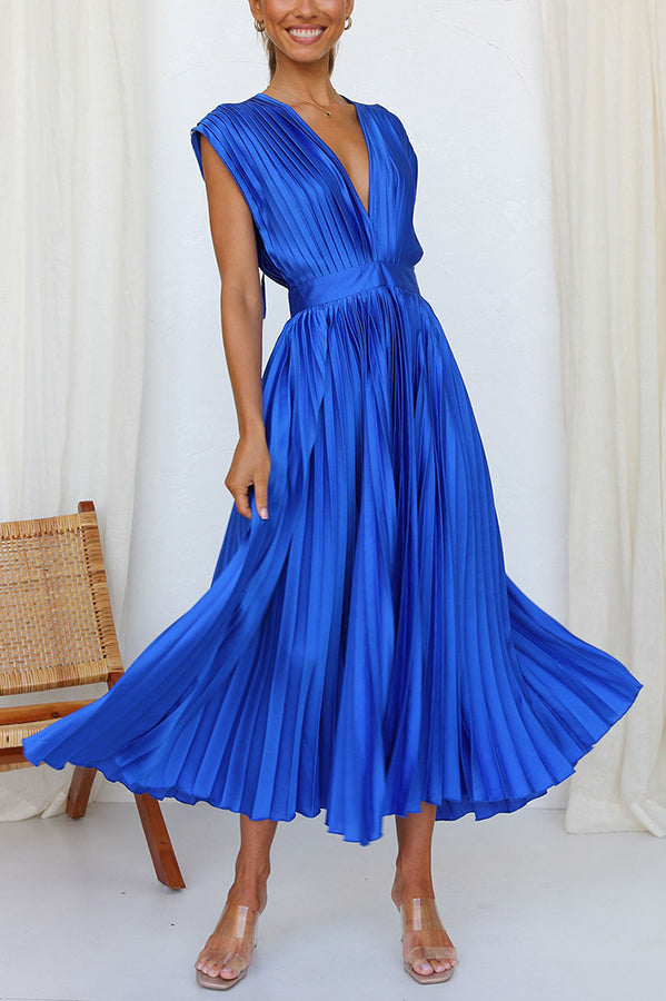 Drune | Hallo Schöne Satin Plissee Midi Kleid