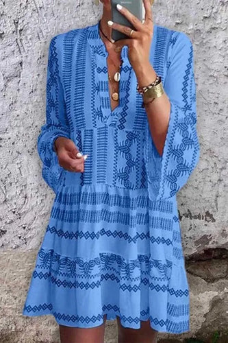 Drune | Print Kleid mit Ausgestellten Ärmeln und Stehkragen