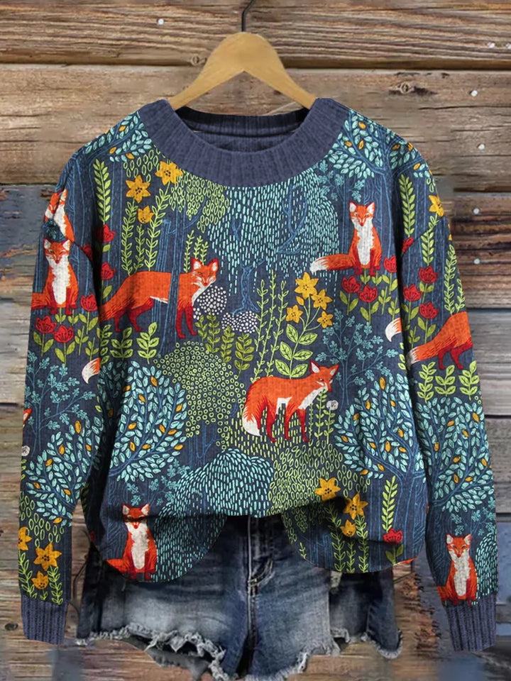 Drune | Elegantes Langarm-T-Shirt mit Wald-Fox-Muster für Frauen