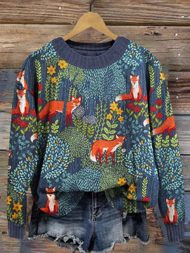Drune | Elegantes Langarm-T-Shirt mit Wald-Fox-Muster für Frauen