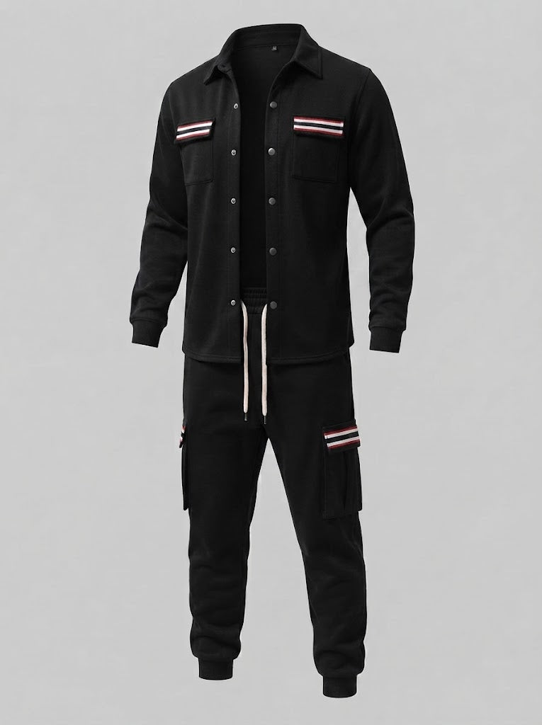 Herren-Cargo-Jogginganzug mit Overshirt, Kordelzug und kontrastierenden Klappentaschen Drune