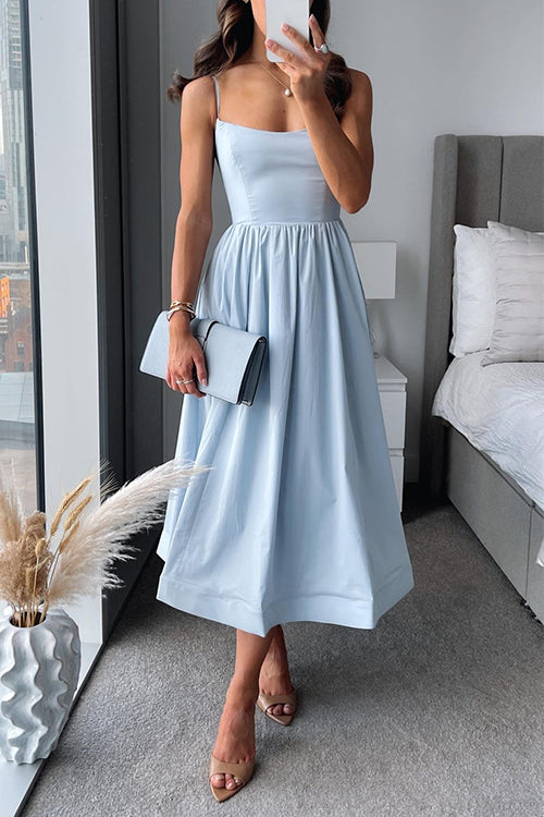 Drune | Rosiedress Spaghetti-Träger Tailliertes A-Linien Midi-Kleid