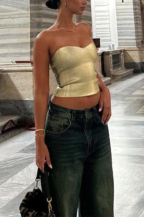 Drune | Rosiedress Bandeau Metallic Crop Tube Top