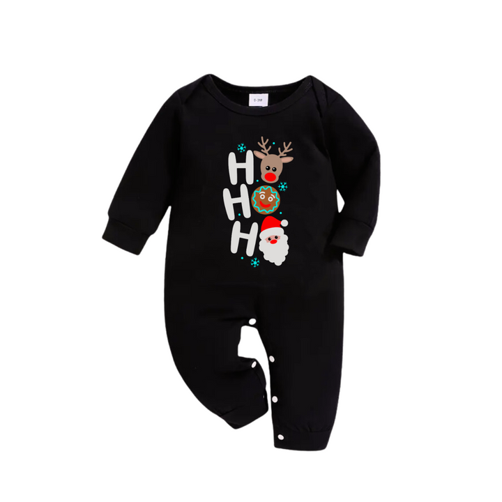 Drune | Weihnachten "HO HO HO" Textdruck Schwarzes Langarmoberteil mit grünem und schwarzem Karomuster Familienneutrale Pyjamas
