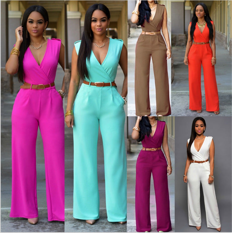 Damen Stilvoller Jumpsuit mit Taillengürtel und weitem Bein Drune