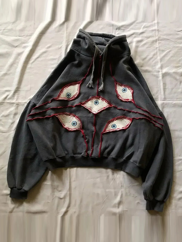 Drune | schwarze Augenprint Oversized-Hoodie