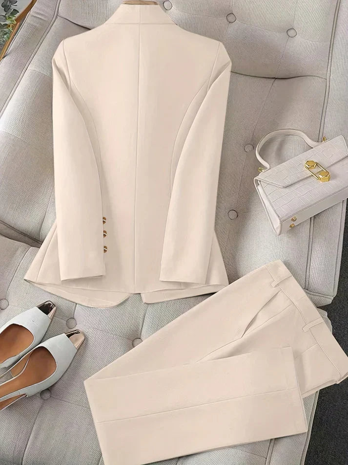 Drune |  Einfarbiges Zweiteiliges Blazer Und Hosen Outfit Set Für Damen - Ideal für formelle Anlässe
