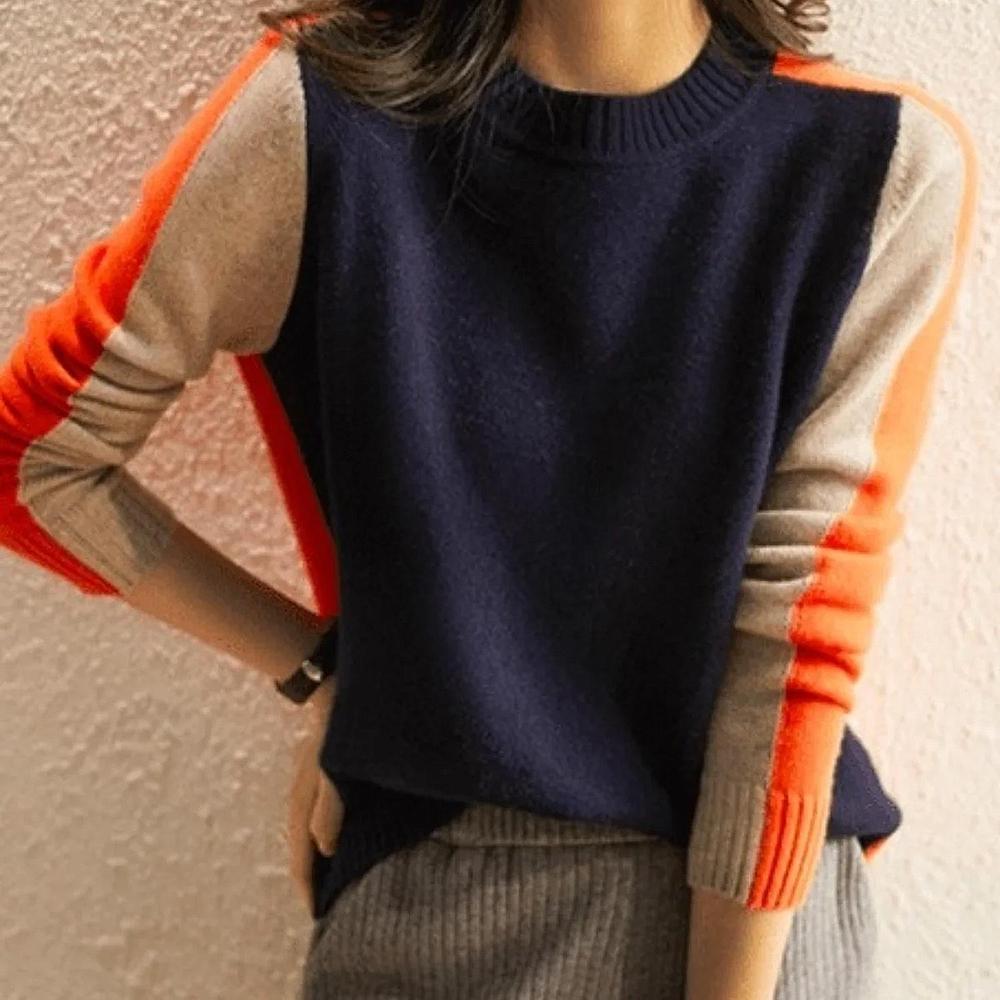 Drune | Damenpullover mit Retro-Streifen in Marine und Orange