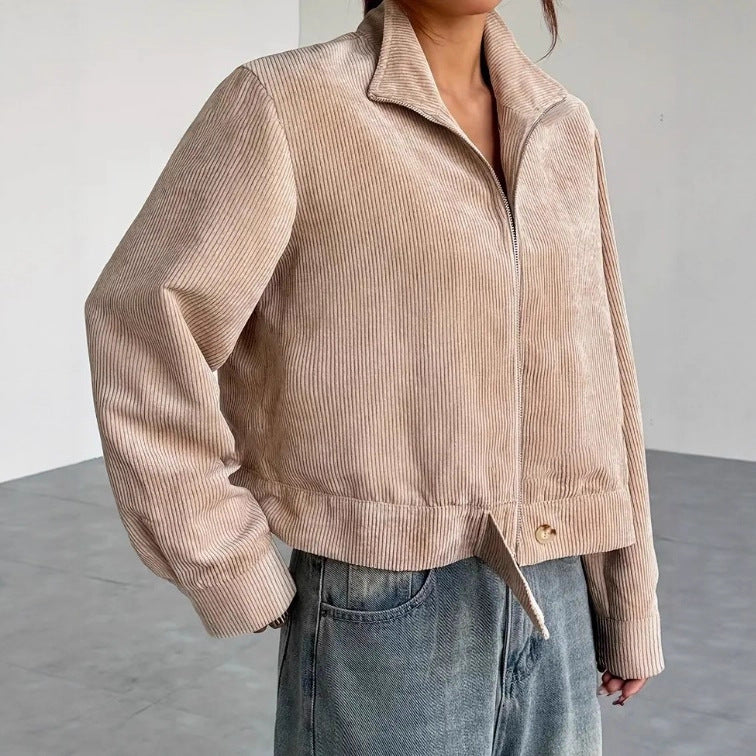 Drune | Shortened corduroy jacket with wide collar and zip closure