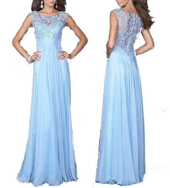 Damen Abendkleid mit floraler Spitze und schwingendem Rock Drune