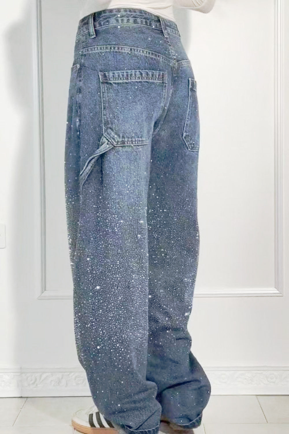 Drune | Damen Gewaschene Jeans Mit Strassdetails Im Weiten Schnitt
