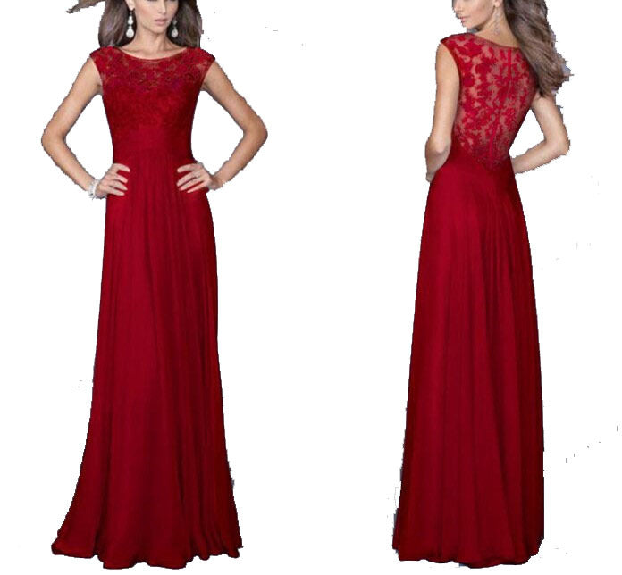 Damen Abendkleid mit floraler Spitze und schwingendem Rock Drune