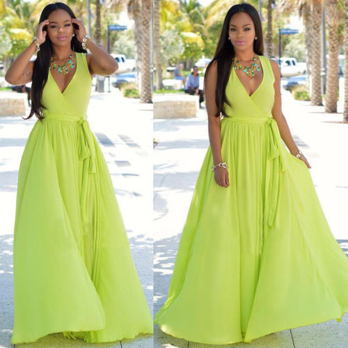 Damen Maxikleid mit tiefem V-Ausschnitt und seitlichem Schlitz Drune
