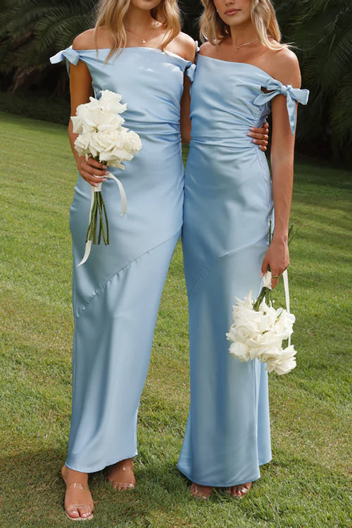 Drune | Rosiedress Schleife Knoten Off-Shoulder Maxi Partykleid