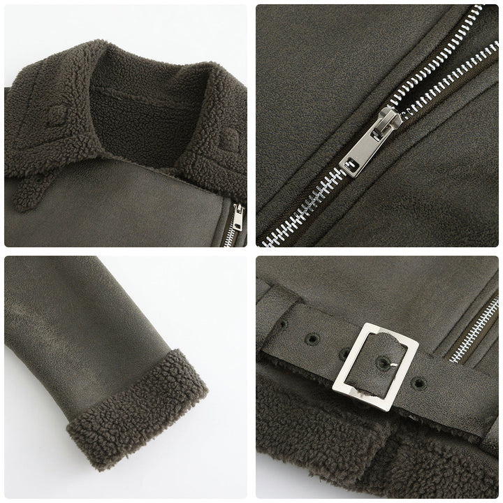 Drune | Winterjacke aus Kunstwildleder mit Fell und Gürtel