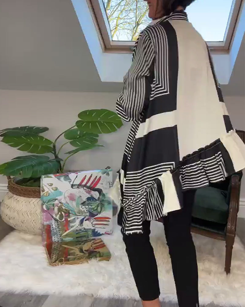 Drune | Bedrucktes Hemd mit Unregelmäßigem Patchwork und Knöpfen